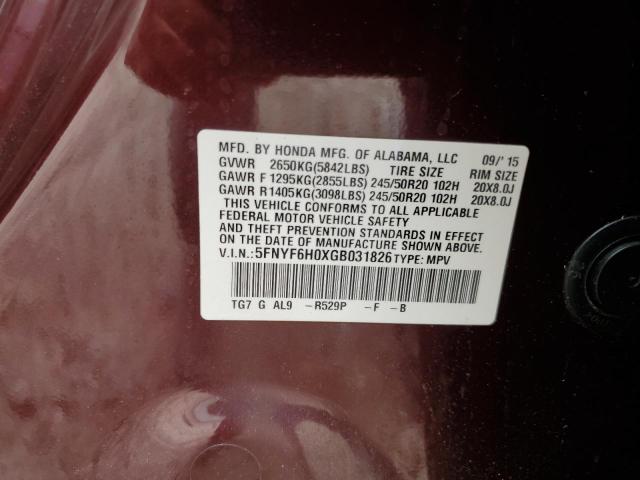 2016 HONDA PILOT ELIT 5FNYF6H0XGB031826