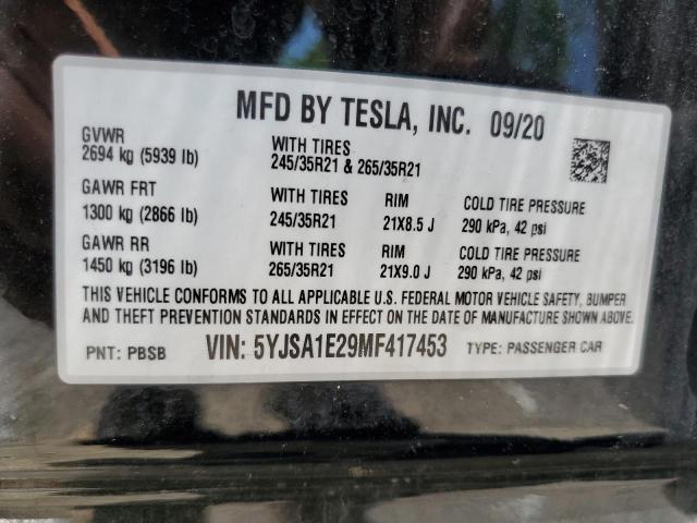 2021 TESLA MODEL S - 5YJSA1E29MF417453