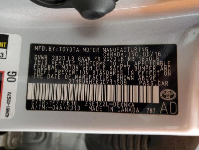 2016 TOYOTA COROLLA L - 2T1BURHE6GC711509