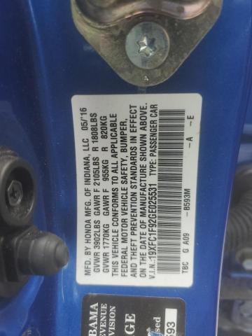 2016 HONDA CIVIC TOUR - 19XFC1F92GE025531
