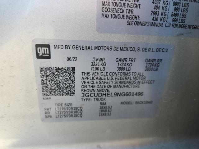 2022 CHEVROLET SILVERADO - 3GCUDHEL9NG601496
