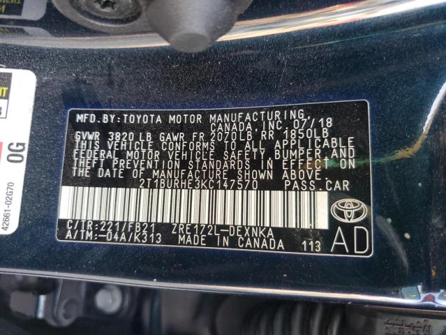 2019 TOYOTA COROLLA L 2T1BURHE3KC147570