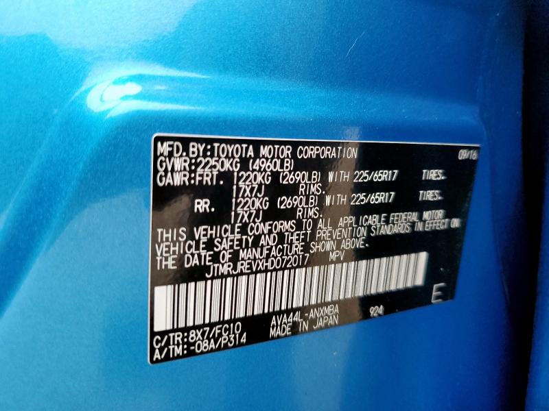 2017 TOYOTA RAV4 HV LE JTMRJREVXHD072017