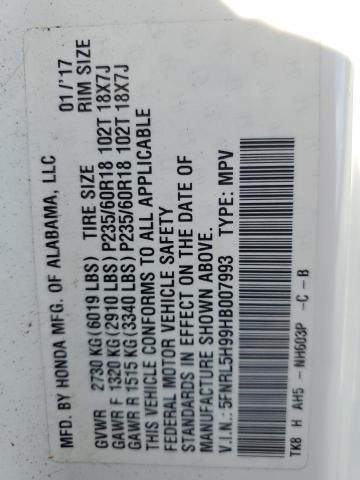 2017 HONDA ODYSSEY TO 5FNRL5H99HB007993
