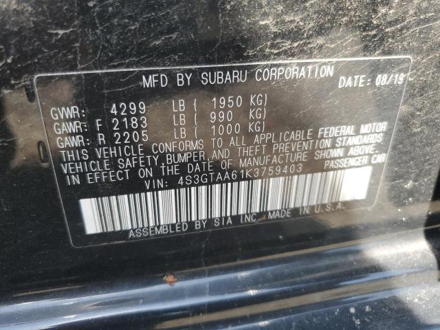 2019 SUBARU IMPREZA 4S3GTAA61K3759403
