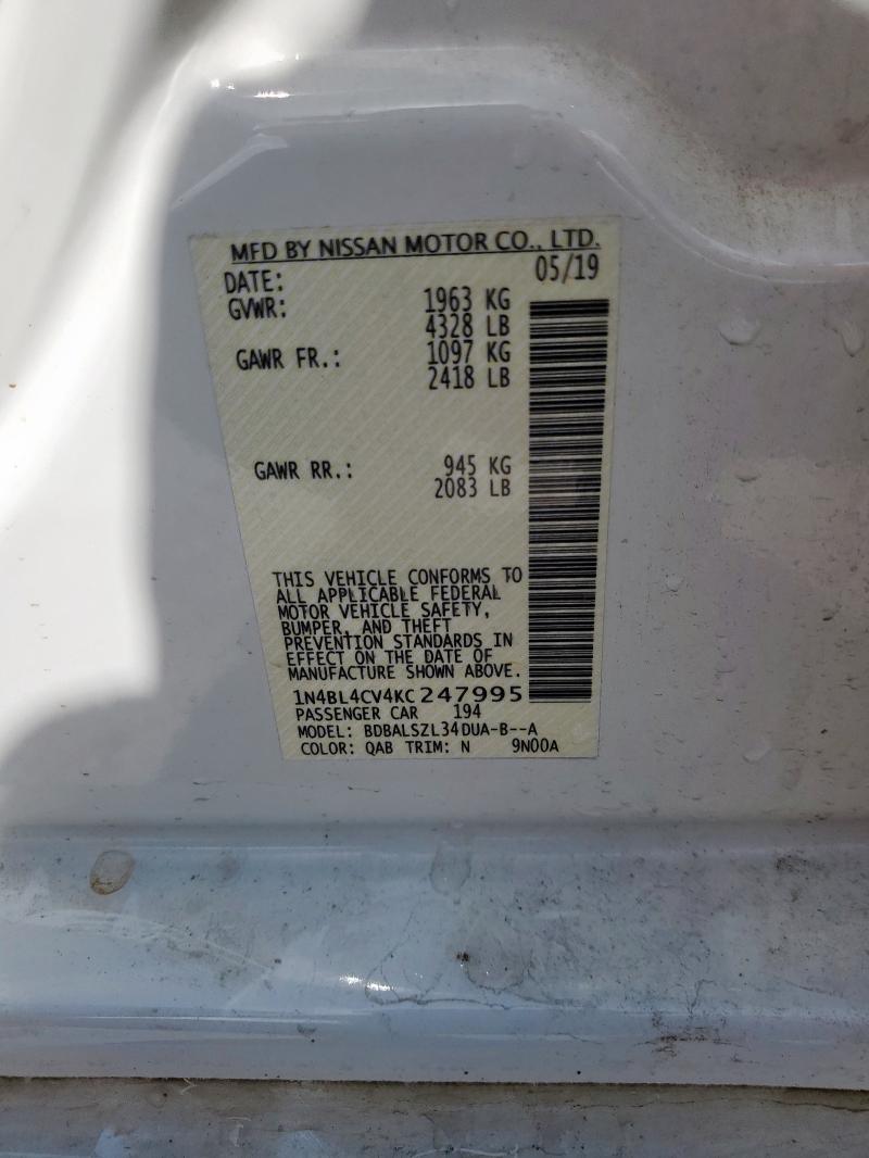 2019 NISSAN ALTIMA SR - 1N4BL4CV4KC247995