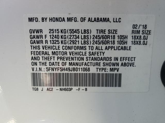 2018 HONDA PILOT EX 5FNYF5H49JB011068