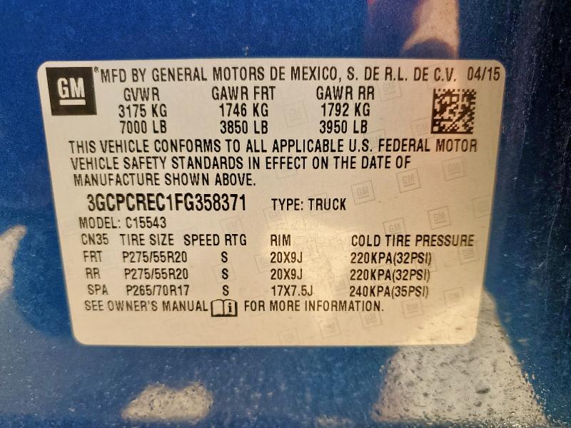 2015 CHEVROLET SILVERADO - 3GCPCREC1FG358371
