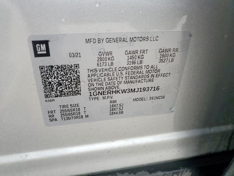 2021 CHEVROLET TRAVERSE L 1GNERHKW3MJ193716