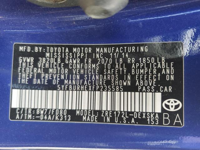 2015 TOYOTA COROLLA L - 5YFBURHEXFP235585