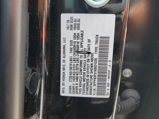2019 HONDA RIDGELINE - 5FPYK3F51KB021226