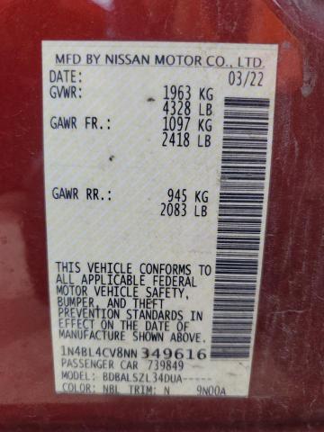 2022 NISSAN ALTIMA SR - 1N4BL4CV8NN349616