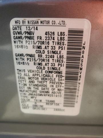 2015 NISSAN ROGUE SELE JN8AS5MV4FW251910