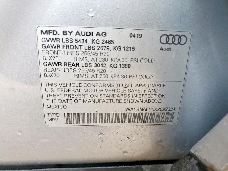2019 AUDI Q5 PREMIUM - WA1BNAFY5K2092334