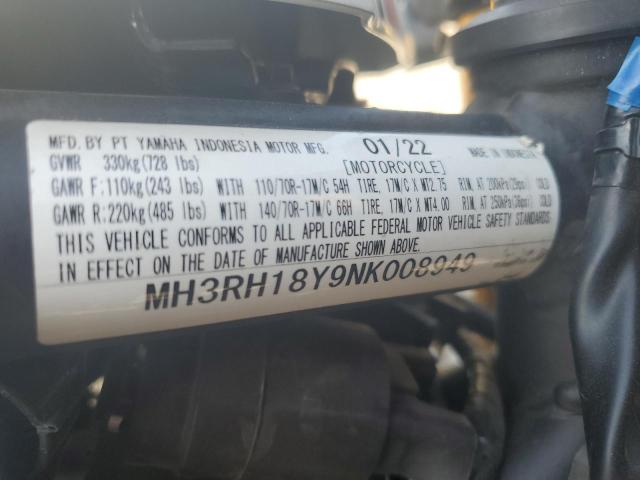 2022 YAMAHA YZFR3 A MH3RH18Y9NK008949