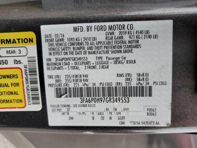 2016 FORD FUSION SE - 3FA6P0H97GR349553