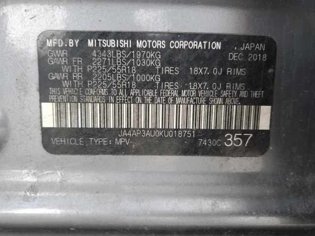 2019 MITSUBISHI OUTLANDER - JA4AP3AU0KU018751