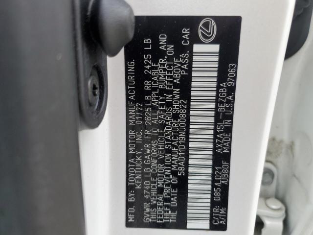 2022 LEXUS ES 250 BAS 58AD11D19NU008822