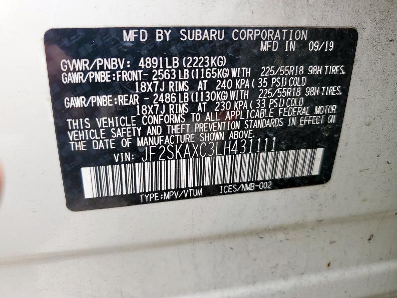 2020 SUBARU FORESTER T JF2SKAXC3LH431111