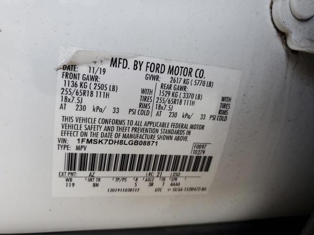 2020 FORD EXPLORER X 1FMSK7DH8LGB08871