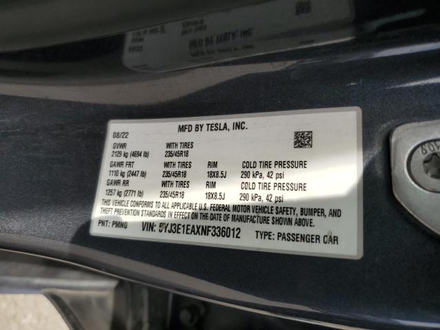2022 TESLA MODEL 3 5YJ3E1EAXNF336012