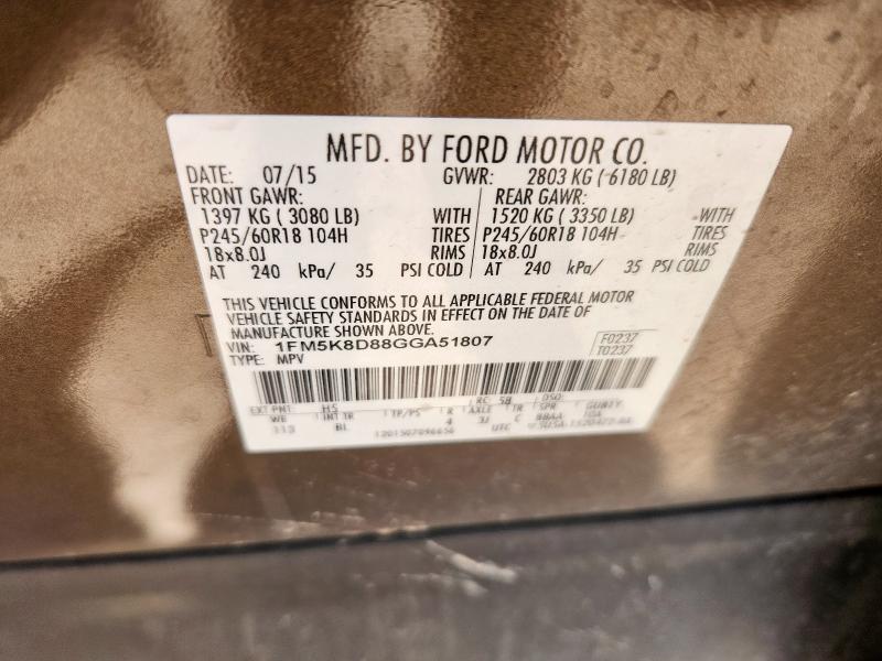 2016 FORD EXPLORER X 1FM5K8D88GGA51807