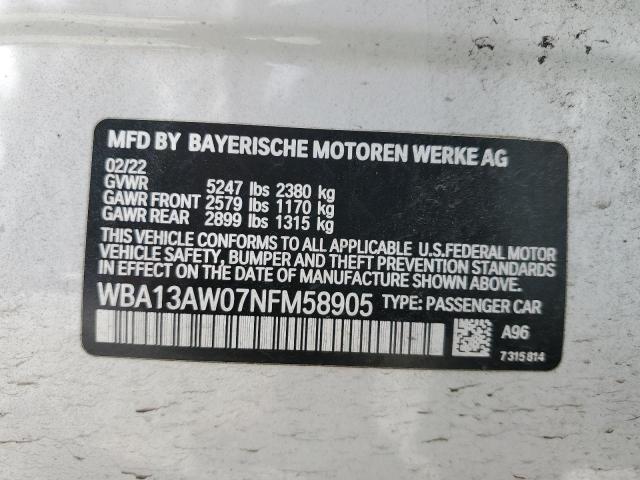 2022 BMW M440XI GRA WBA13AW07NFM58905