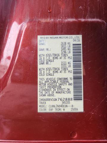 2016 NISSAN FRONTIER S 1N6AD0EV1GN762888