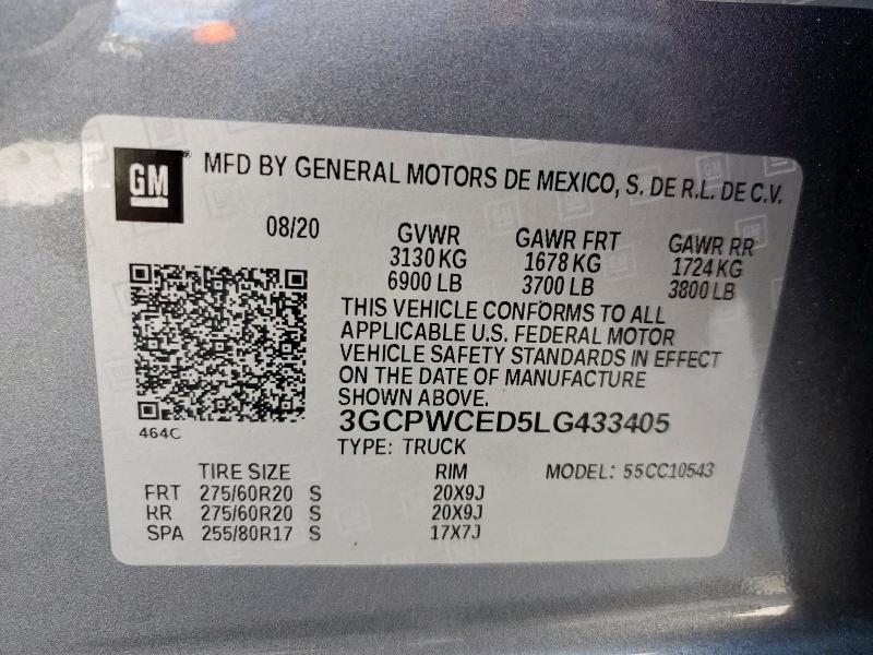 2020 CHEVROLET SILVERADO 3GCPWCED5LG433405