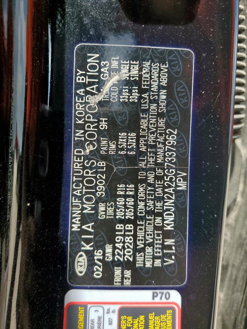 2016 KIA SOUL KNDJN2A25G7337962