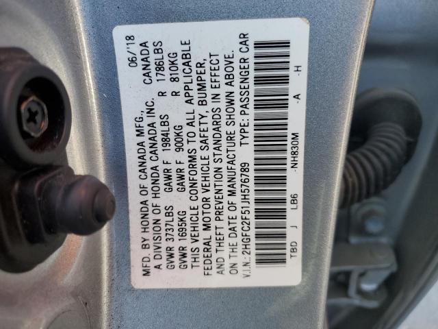 2018 HONDA CIVIC LX 2HGFC2F51JH576789