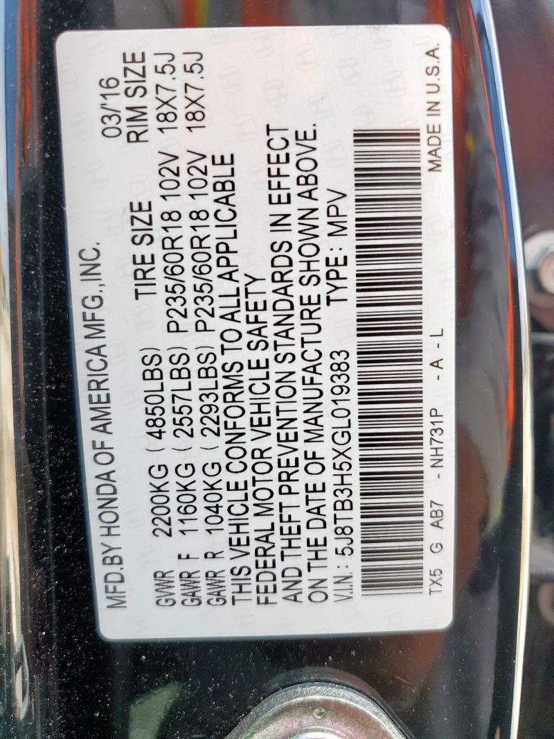 2016 ACURA RDX TECHNO 5J8TB3H5XGL019383