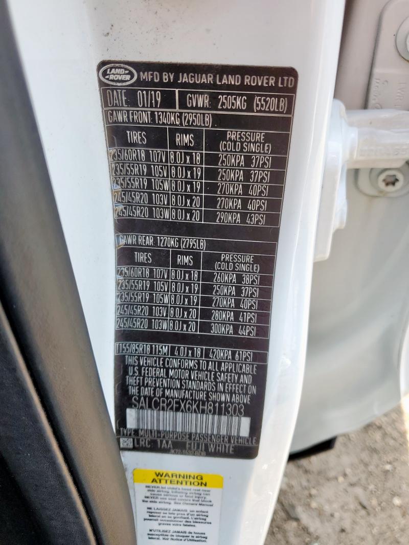 2019 LAND ROVER DISCOVERY SALCR2FX6KH811303