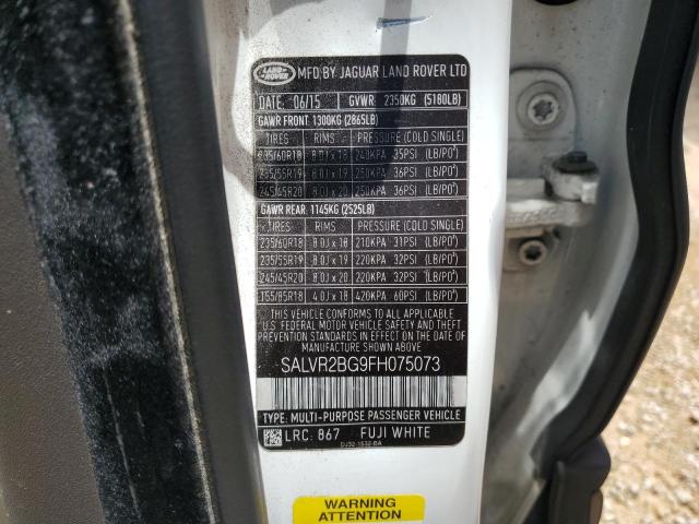2015 LAND ROVER RANGE ROVE - SALVR2BG9FH075073