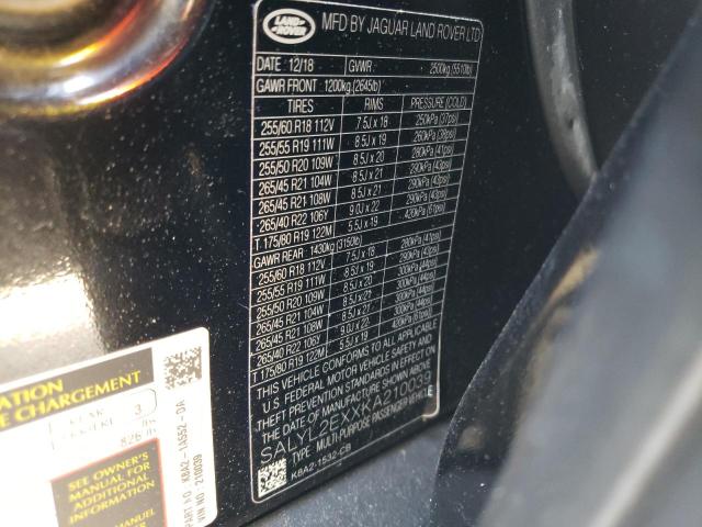 2019 LAND ROVER RANGE ROVE SALYL2EXXKA210039