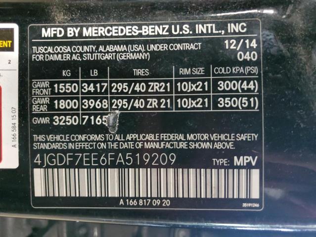 2015 MERCEDES-BENZ GL 63 AMG 4JGDF7EE6FA519209