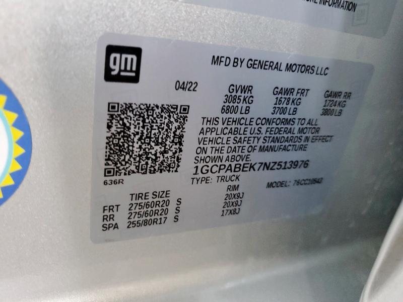 2022 CHEVROLET SILVERADO - 1GCPABEK7NZ513976