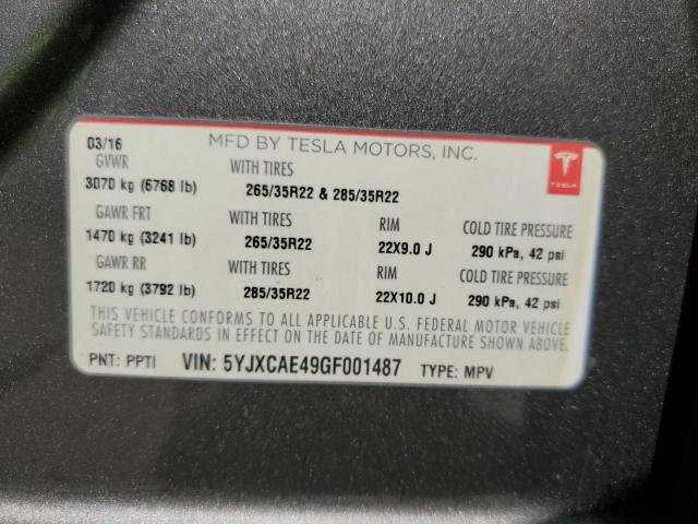 2016 TESLA MODEL X - 5YJXCAE49GF001487