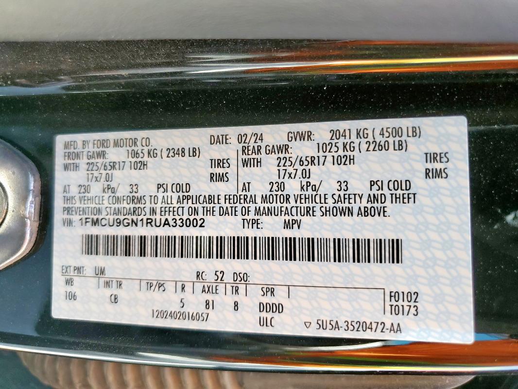 2024 FORD ESCAPE ACT - 1FMCU9GN1RUA33002