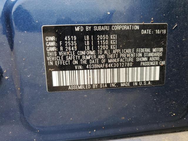 2019 SUBARU LEGACY 2.5 - 4S3BNAF64K3012780