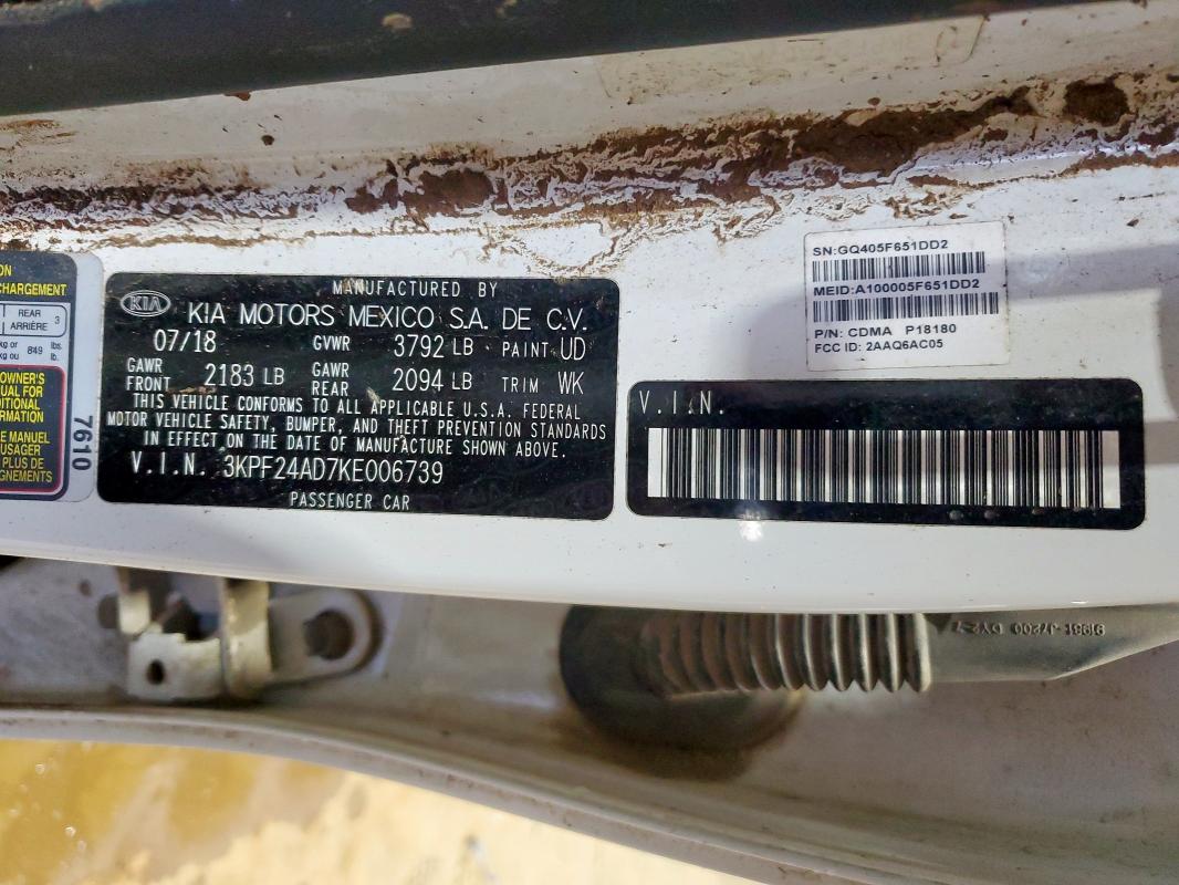2019 KIA FORTE FE 3KPF24AD7KE006739