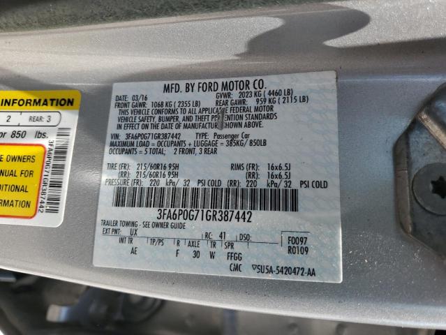 2016 FORD FUSION S 3FA6P0G71GR387442