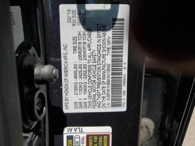 2019 HONDA CR-V EXL - 5J6RW1H89KA019692