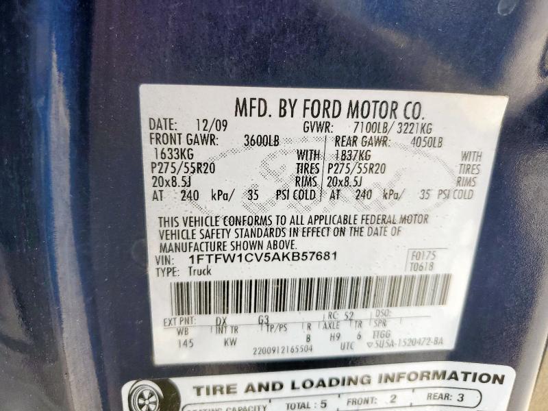 2010 FORD F150 SUPER - 1FTFW1CV5AKB57681