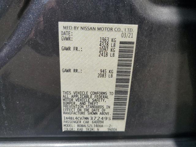 2021 NISSAN ALTIMA SR 1N4BL4CV7MN372495