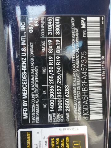 2015 MERCEDES-BENZ ML 350 4MA 4JGDA5HB2FA457375