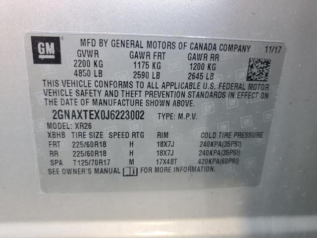 2018 CHEVROLET EQUINOX LT 2GNAXTEX0J6223002