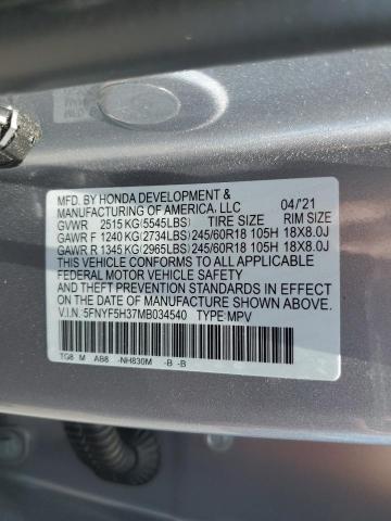 2021 HONDA PILOT EX 5FNYF5H37MB034540