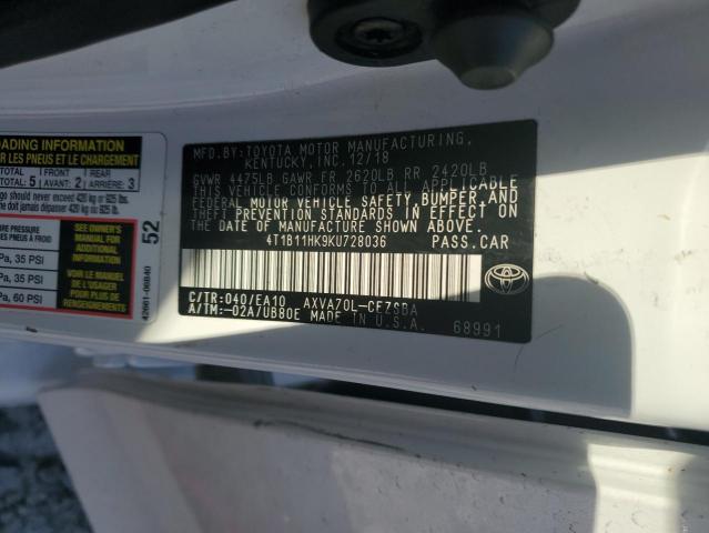2019 TOYOTA CAMRY 4T1B11HK9KU728036