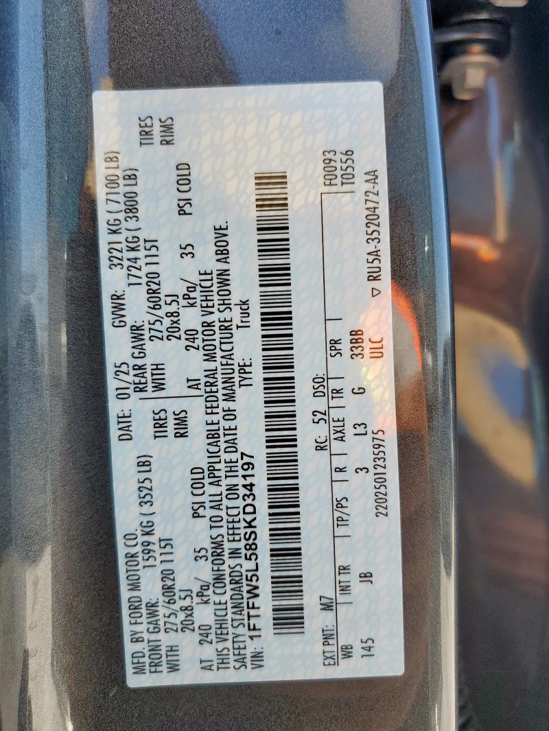 2025 FORD F150 LARIA 1FTFW5L58SKD34197